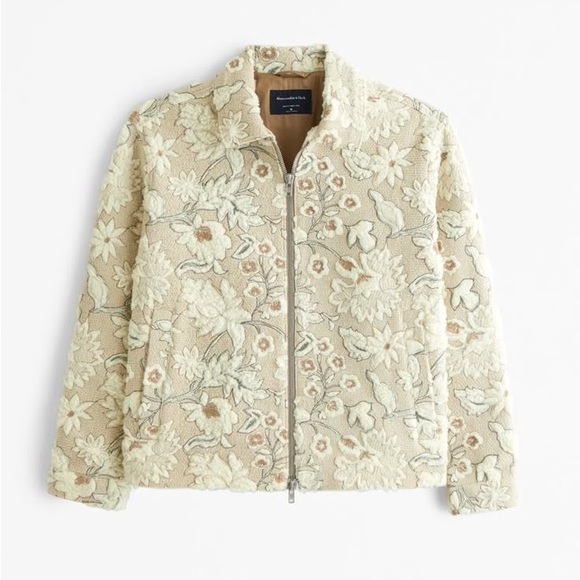 Abercrombie & Fitch Men’s Cream Floral Sherpa Zip Trucker Jacket - M - Picture 2 of 9